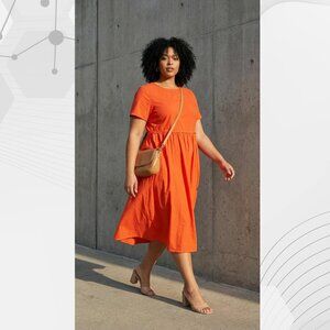 Goodthreads Women's Relaxed Fit Linen Blend Short-Sleeve Fit&Flare Dress, Red XL